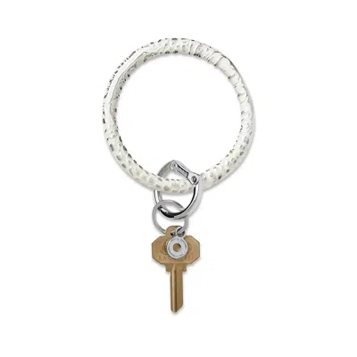 Oventure Leather Big O Key Ring In Quicksilver Croc-embossed In Multi