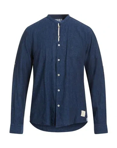 Over-d Over/d Man Shirt Navy Size Xxl Linen, Cotton In Blue