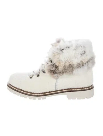 Pre-owned Overland Fur Fur Trim Hiking Boots In White
