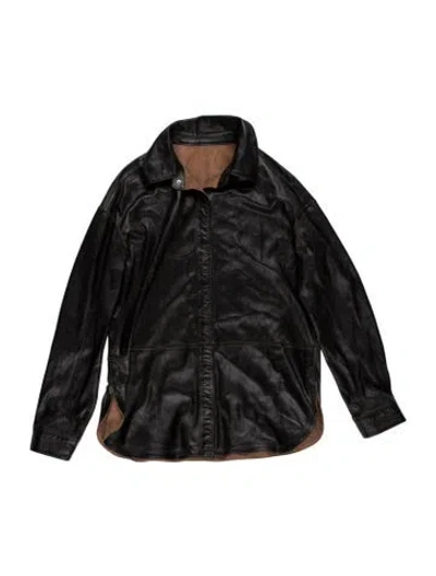 Pre-owned Overland Goat Leather Long Sleeve Top In Black