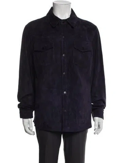 Pre-owned Overland Goat Leather Trucker Jacket In Blue