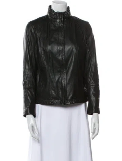 Pre-owned Overland Lamb Leather Biker Jacket In Black