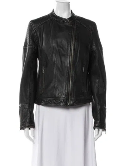 Pre-owned Overland Lamb Leather Biker Jacket In Black
