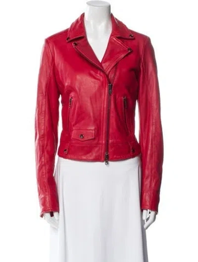 Pre-owned Overland Lamb Leather Biker Jacket In Red