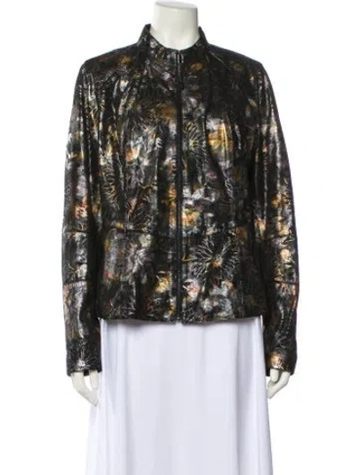 Pre-owned Overland Lamb Leather Printed Evening Jacket In Multi