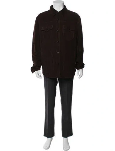 Pre-owned Overland Lamb Leather Trucker Jacket In Brown