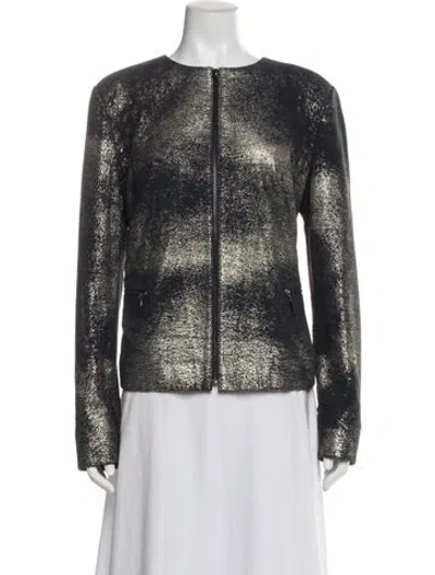 Pre-owned Overland Lambskin Printed Jacket In Gray