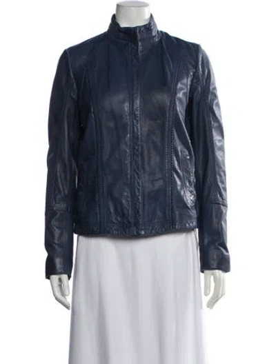 Pre-owned Overland Leather Biker Jacket In Blue