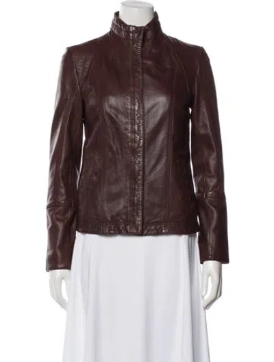 Pre-owned Overland Leather Biker Jacket In Brown