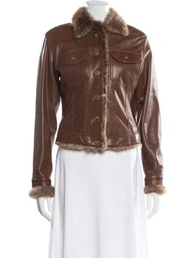 Pre-owned Overland Leather Biker Jacket In Brown