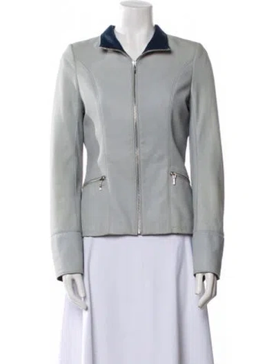 Pre-owned Overland Leather Biker Jacket In Gray