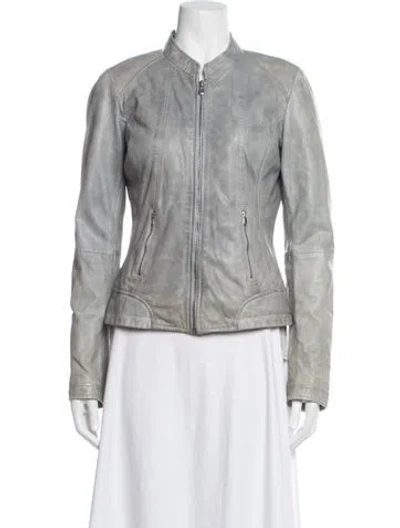 Pre-owned Overland Leather Biker Jacket In Grey