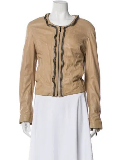 Pre-owned Overland Leather Biker Jacket In Neutral