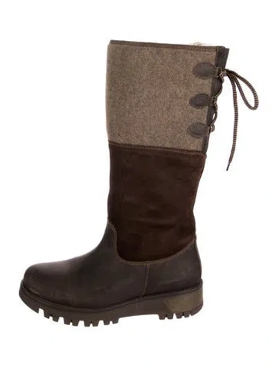 Pre-owned Overland Leather Colorblock Pattern Boots In Brown