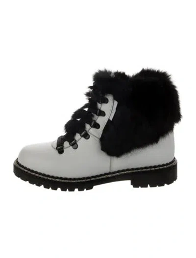 Pre-owned Overland Leather Colorblock Pattern Combat Boots In Black/white