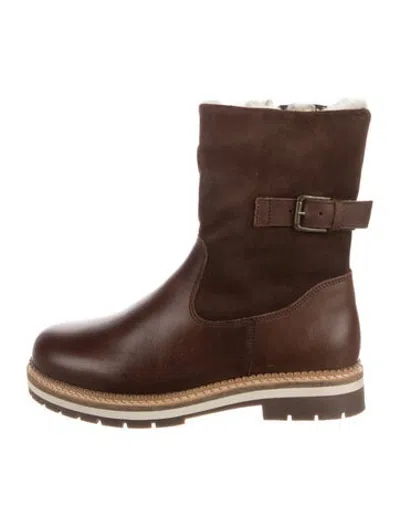 Pre-owned Overland Leather Moto Boots In Brown