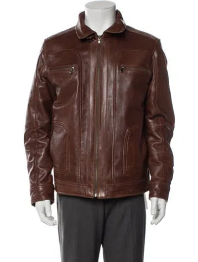 Pre-owned Overland Leather Moto Jacket In Brown