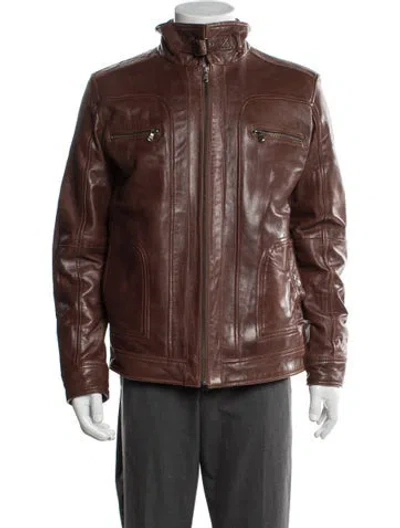 Pre-owned Overland Leather Moto Jacket In Brown
