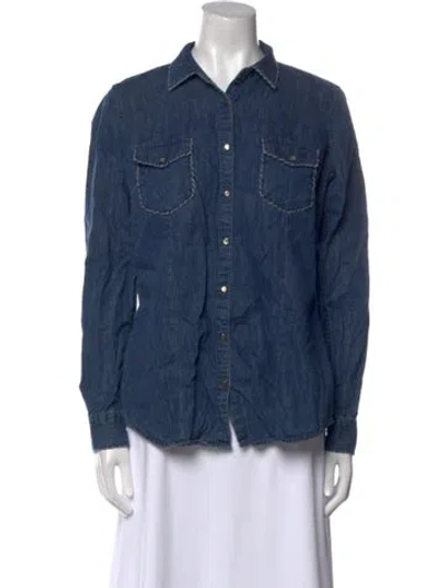 Pre-owned Overland Long Sleeve Button-up Top In Blue