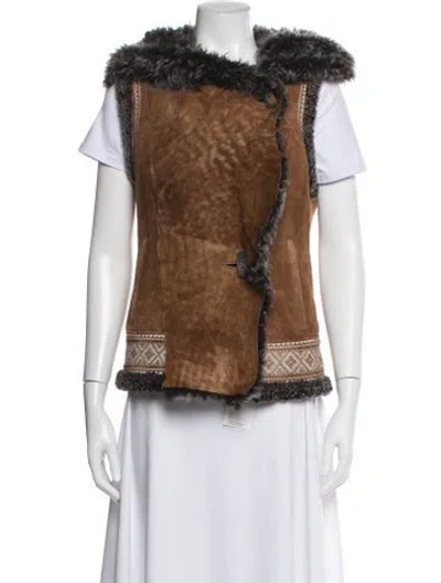 Pre-owned Overland Merino Wool Patterned Vest In Brown