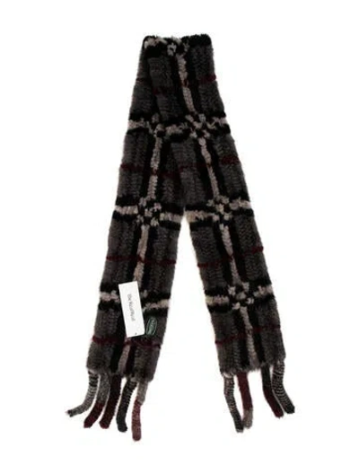 Pre-owned Overland Mink Printed Scarf In Gray