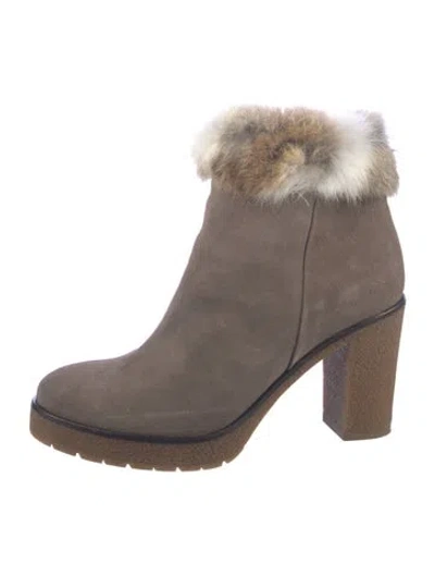 Pre-owned Overland Nubuck Fur Trim Boots In Brown