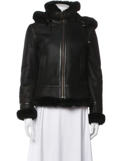 Pre-owned Overland Shearling Biker Jacket In Black