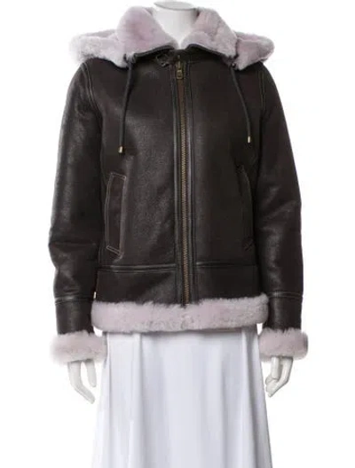 Pre-owned Overland Shearling Biker Jacket In Brown