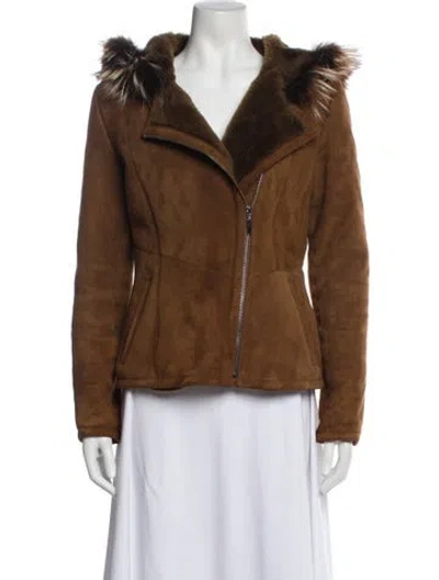 Pre-owned Overland Shearling Colorblock Pattern Fur Jacket In Brown