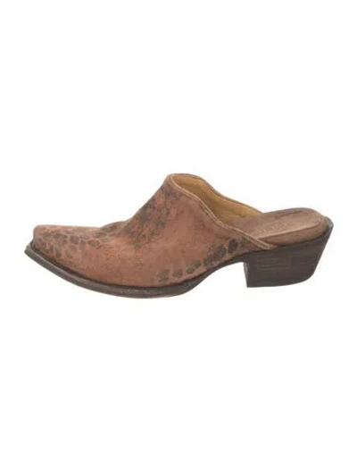 Pre-owned Overland Suede Animal Print Mules In Brown