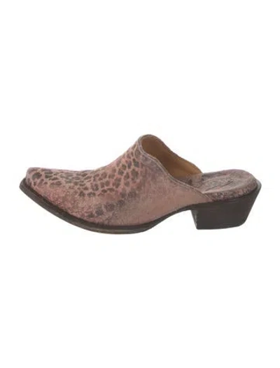 Pre-owned Overland Suede Animal Print Mules In Pink