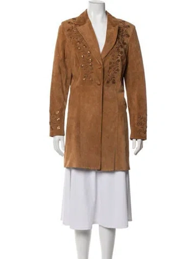 Pre-owned Overland Suede Floral Print Coat In Brown