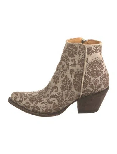 Pre-owned Overland Suede Floral Print Western Boots In Neutrals
