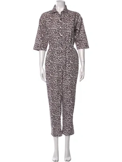 Pre-owned Overlover Animal Print Jumpsuit In White