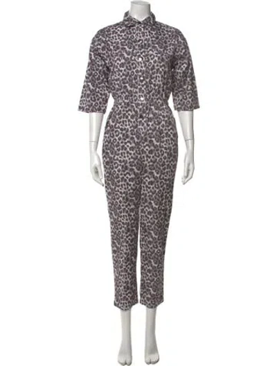 Pre-owned Overlover Animal Print Jumpsuit In White