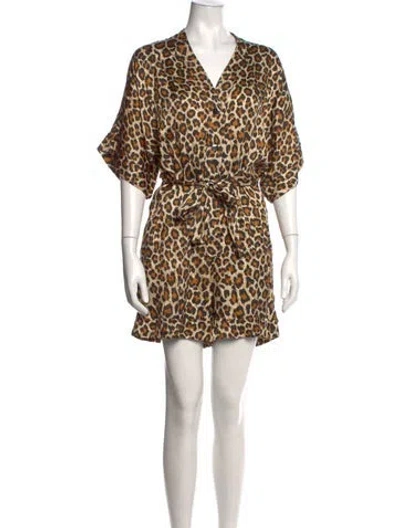 Pre-owned Overlover Animal Print V-neck Romper In Neutrals