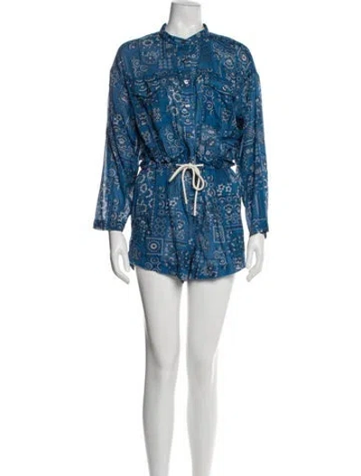 Pre-owned Overlover Floral Print Mock Neck Romper In Blue