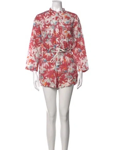 Pre-owned Overlover Floral Print Romper In Red