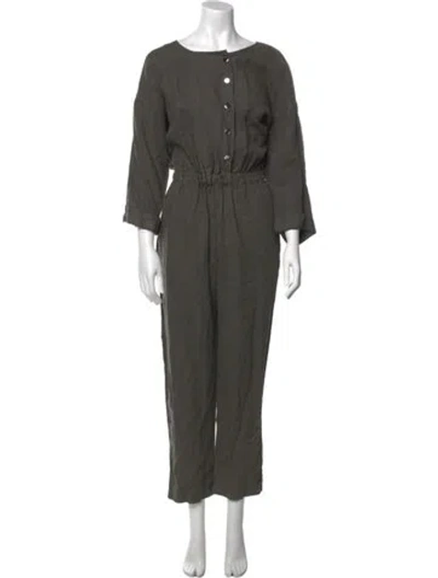 Pre-owned Overlover Linen Bateau Neckline Jumpsuit In Gray