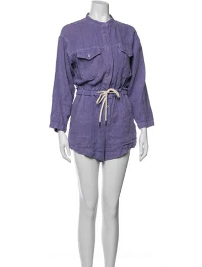 Pre-owned Overlover Linen Mock Neck Romper In Purple