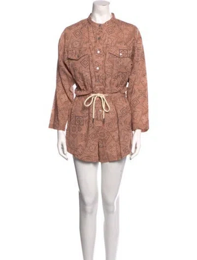 Pre-owned Overlover Linen Printed Romper In Pink