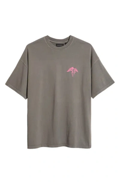 Overnight Angel Crew Originals Color Pop Angel Embroidered T-shirt In Pigment Grey