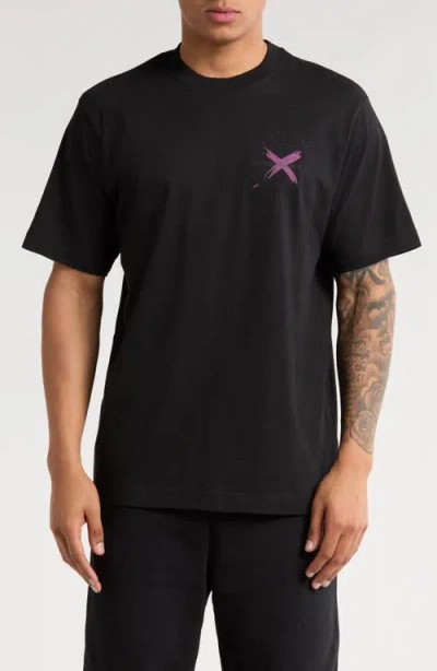Overnight Angel Crew Pink X Logo Organic Cotton Graphic T-shirt In Black