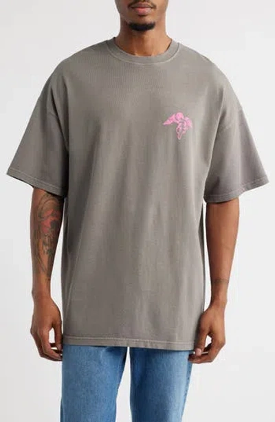 Overnight Angels Crew Originals Color Pop Angel Embroidered T-shirt In Gray