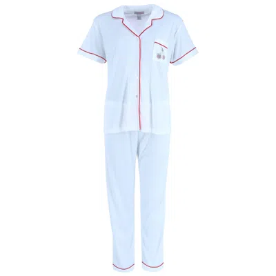 Overslept Women's Pointelle Cherries Notch Pajama Set In White