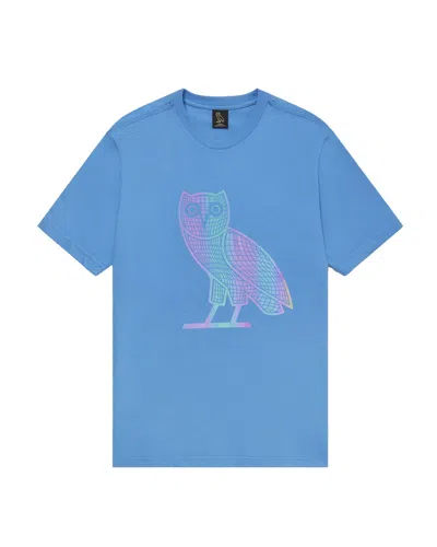 Pre-owned Ovo Men's  Iridescent Grid Owl T-shirt In Ocean In Blue