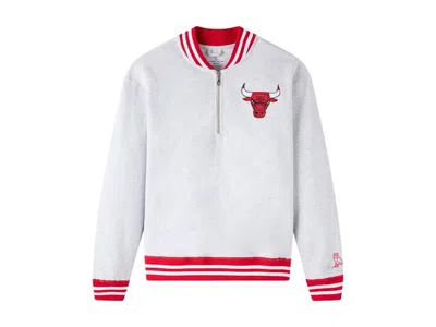 Pre-owned Ovo Men's  Nba Chicago Bulls Quarterzip Quarter Zip Mockneck Sweatshirt In Ash Heather Grey