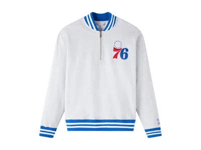 Pre-owned Ovo Men's  Nba Philidelphia 76ers Quarterzip Quarter Zip Mockneck Sweatshirt In Ash Heather Grey