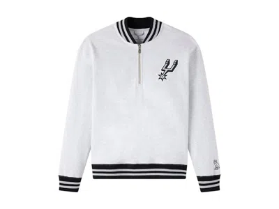 Pre-owned Ovo Men's  Nba San Antonio Spurs Quarterzip Quarter Zip Mockneck Sweatshirt In Ash Heather Grey