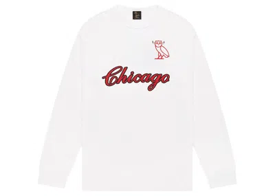 Pre-owned Ovo Men's  X Nba Bulls Long Sleeve T-shirt In White